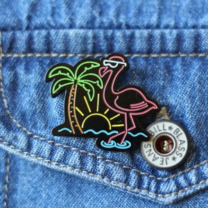 Neon Flamingo Chill Life Flamingo Beach Enamel Pin image 2