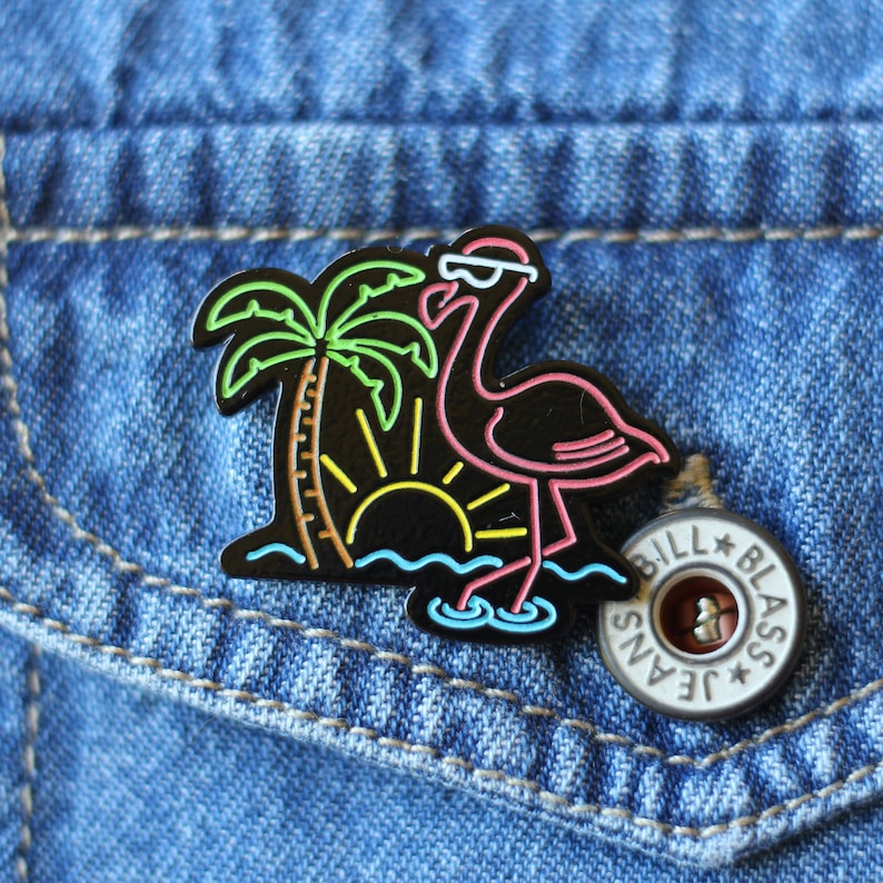 Neon Flamingo Chill Life Flamingo Beach Enamel Pin image 2