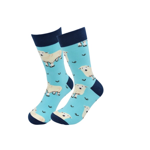 Sheep Socks - Farm Animal Cartoon Happy, Funny, Stylish Socks - Novelty Crew Socks
