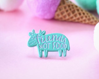 Real Sic "Friends Not Food Vegan Pin - Animal Friendly Enamel Pin - Vegitarian/Vegan Protest Pin for Jackets, Backpacks, Hats, Bags & Tops