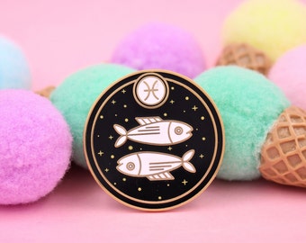 Pisces Astrological Sign Pin - Star Sign / Astrology Enamel Pins, Lapel Pins For Birthday Gift