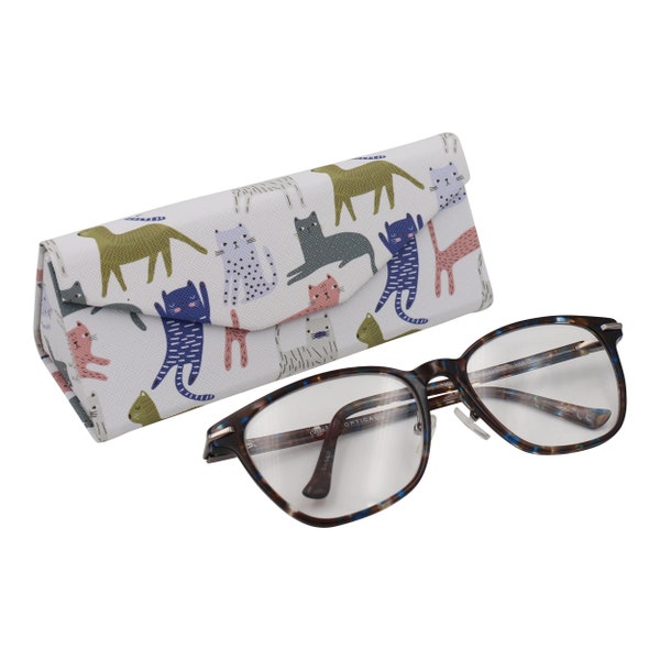 Cute Animal Glasses Case - Eco Leather Magnetic Folding Hard Case for Sunglasses, Eyeglasses, Reading Glasses Case  - Indie Cats