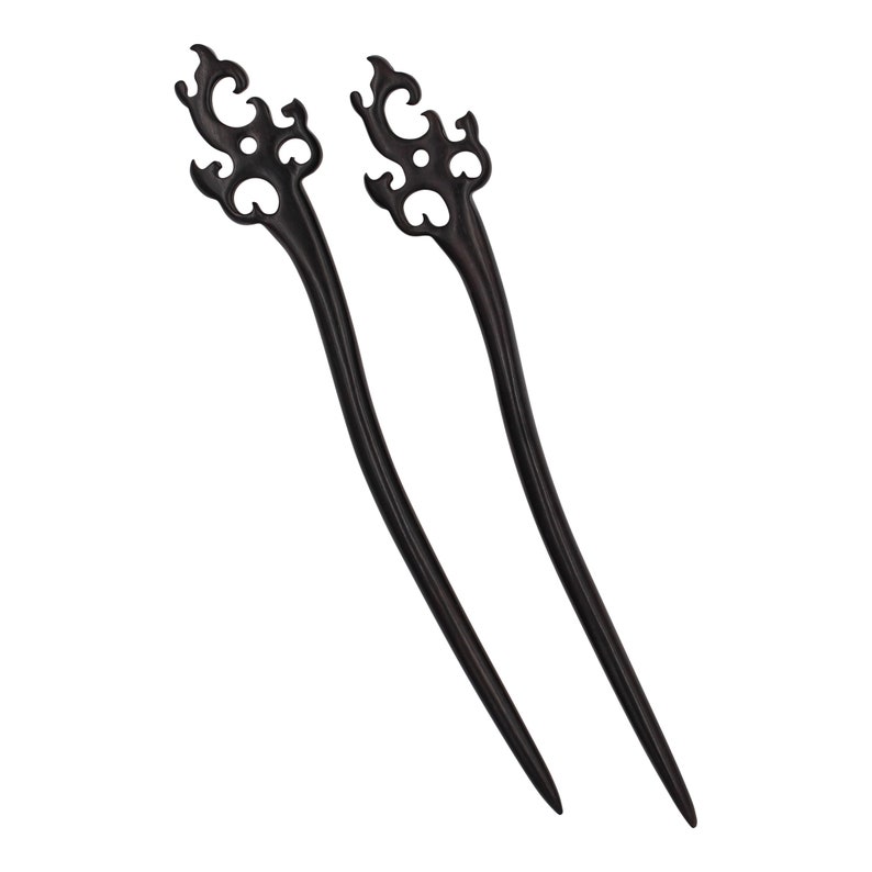 Natural Sandalwood Hair Sticks for Women Set of 2 Retro Fashion Chopsticks for Long Hair Fire image 2