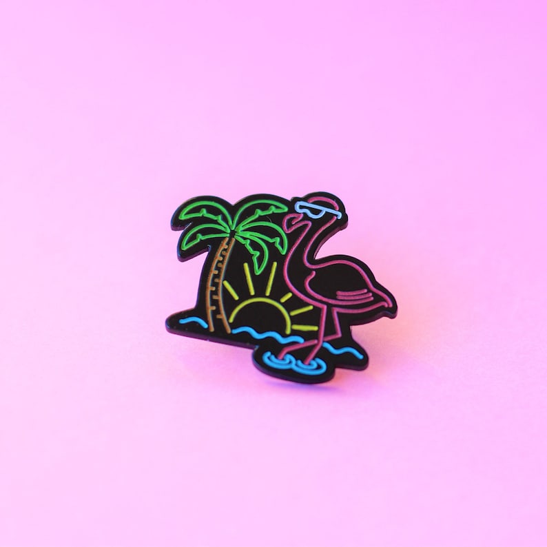 Neon Flamingo Chill Life Flamingo Beach Enamel Pin image 1