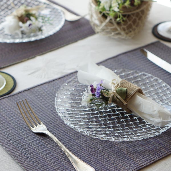 4 set of Japanese placemat, igusa, rush grass, light purple, Iris color, Japanese traditional material, artisanmade