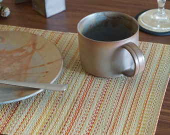 8 set of Japanese placemat, Igusa, rush grass, placemat, Vintage border, orange mix color