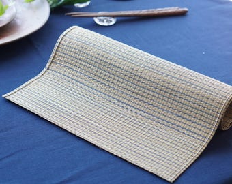 6 set of Japanese placemats, Igusa, rush grass, Vintage border blue, traditional material