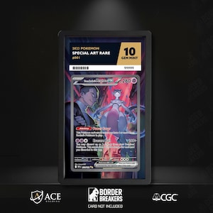 May include: A graded Pokémon card featuring Mewtwo EX, graded as Gem Mint 10. The card is from the 2023 Special Art Rare series, #001. The card is encased in a protective holder with the Border Breakers logo and ACE Grading.