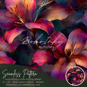 Dark Gold Vein Lillies Alcohol Ink Seamless Pattern Digital, Seamless Print, Sublimation, Boho, Floral, Alcohol Ink, Commercial