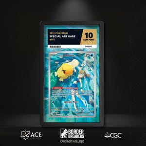 May include: A graded Pokémon card featuring Psyduck, with a Gem Mint 10 grade. The card has a blue and white background with the text "2023 Pokemon Special Art Rare." The card is encased in a black holder.