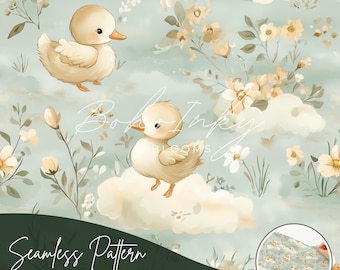 Fluffy Ducks Seamless Pattern Digital, Seamless Print, Sublimation | Nursery Pattern, Children&#39;s Seamless, Vintage Seamless, Cute Ducks