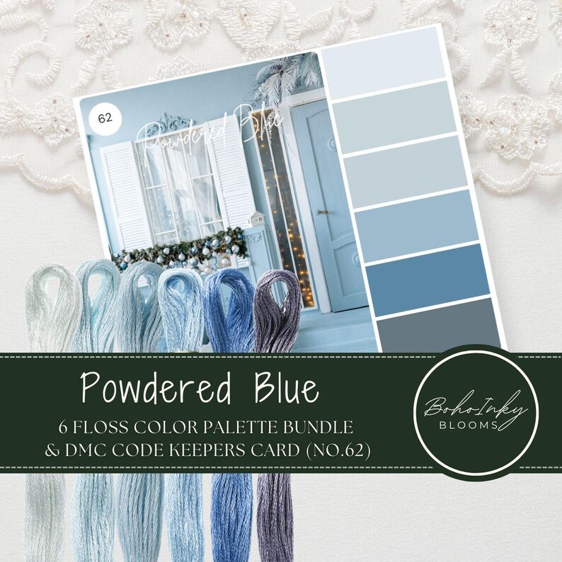 Embroidery Threads Color Palette Pack Powdered Blue (62) 6 Skeins ...