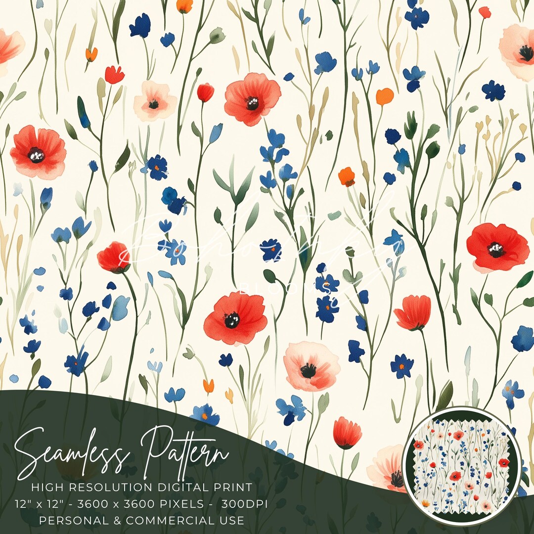 Ditsy Floral Meadow Blooms Seamless Pattern Digital, Seamless Print ...