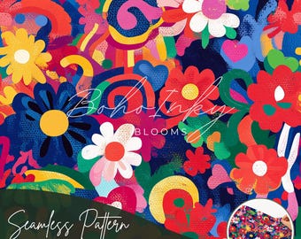 Painterly Florals Geometric Seamless Pattern, Abstract Floral Sublimation, Bright Seamless Patterns, Children's Seamless, Commercial
