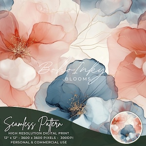 Muted Rose Alcohol Ink Seamless Pattern Digital, Seamless Print, Sublimation, Boho, Floral, Alcohol Ink, Personal & Commercial