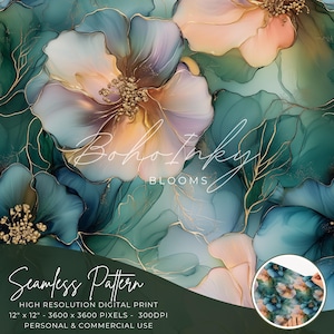 Wild Botanicals Alcohol Ink Flower Seamless Pattern Digital, Seamless Print, Sublimation, Boho, Floral, Alcohol Ink, Commercial