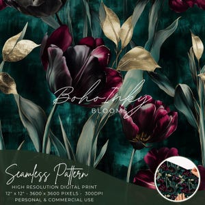 Samt Tulpen Alkohol Tinte nahtlose Muster, Fliesenmuster, Tapete, Alkohol Tinte Blumen, dunkle Blumenmuster Werbung, Tulpen Muster