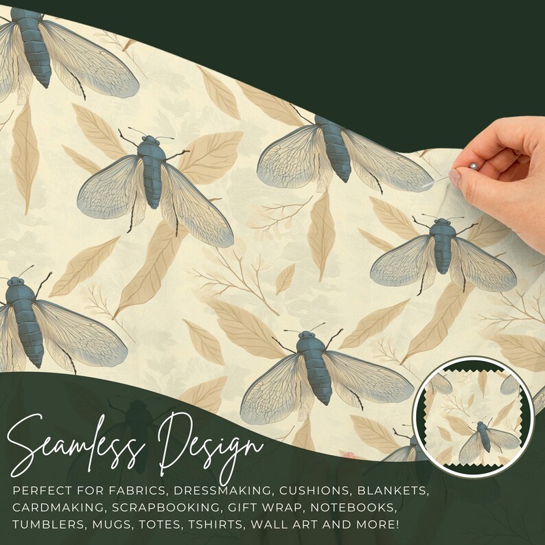 Seamless Cicada, Tiling Pattern, Wallpaper, Floral, Botanical, Insect ...