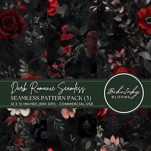 Fleurs romantiques sombres, 3 packs de motifs transparents Numérique, Impression transparente, Sublimation, Gothique, Dark Academia, Romance, Commercial