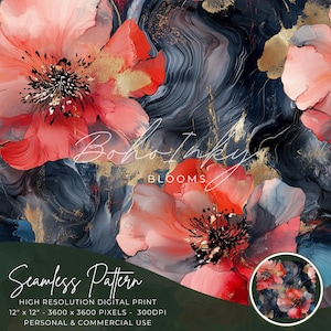 Alcohol Ink Smokey Coral Seamless Pattern Digital, Seamless Print, Sublimation | Boho, Floral, Alcohol Ink, | Personal & Commercial