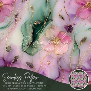 Tinta Álcool Folha Floral Delicada Rosa Ouro Padrão Sem Costura Digital, Impressão Sem Costura, Sublimação | Boho, Floral, Tinta Álcool, Comercial
