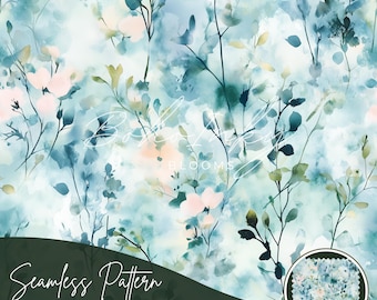 Floral Blue Watercolor Seamless Pattern Digital, Seamless Print, Sublimation | Minimalist Floral, Wildflower, Personal, Commercial