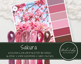Embroidery Threads Color Palette Pack Sakura (10) 6 Skeins Embroidery ...