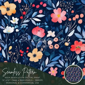 Modèle sans couture de fleurs sauvages d'hiver numérique, impression transparente, sublimation | Cottagecore, floral, bohème, personnel, commercial