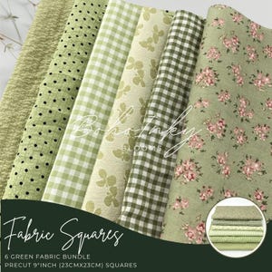 6 fasci di tessuto misto VERDE, quadrati pretagliati da 9", tessuto verde, fascio di tessuto, policotone, tessuto, cucito, materiale artigianale, quadrati di tessuto