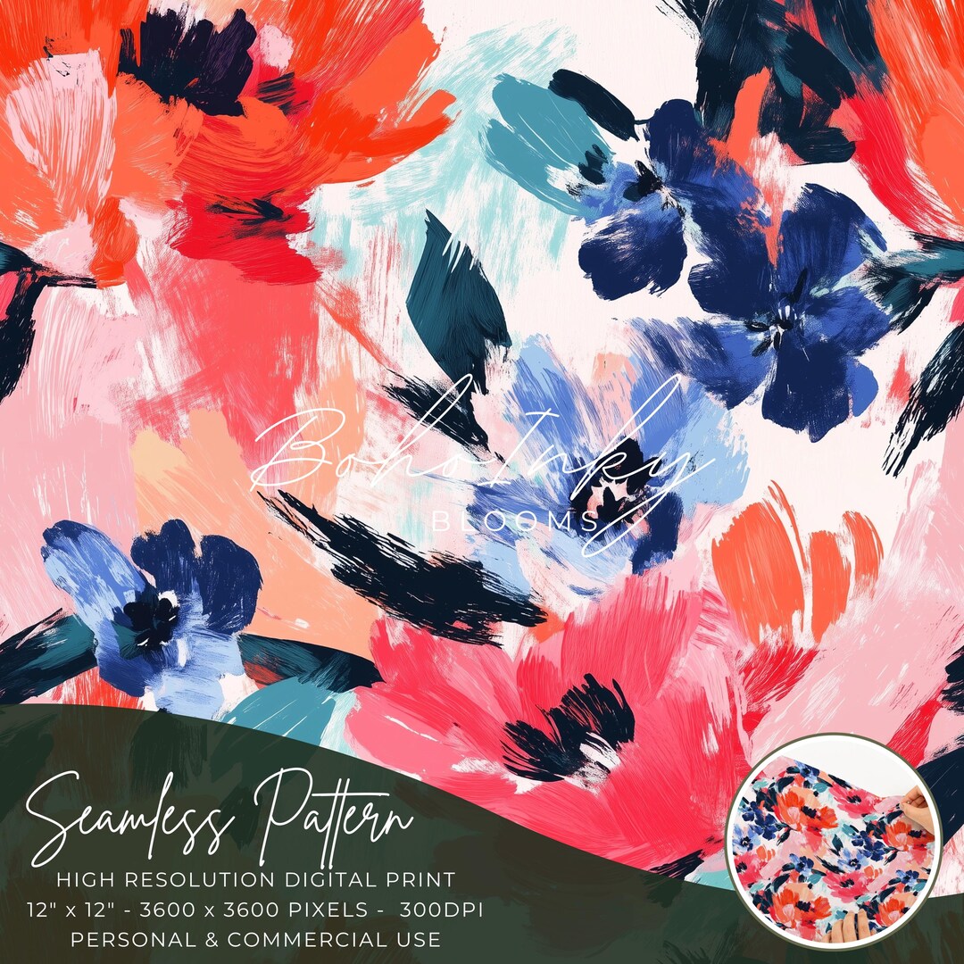 Abstract Painted Flowers Seamless Pattern Digital, Seamless Print ...