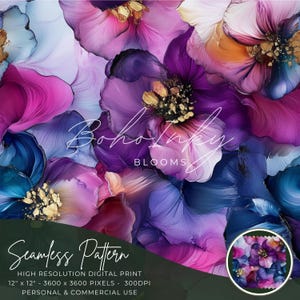 Violette bloem alcoholinkt naadloze oliepatroon digitaal, naadloze print, sublimatie | Boho, bloemen, alcoholinkt, persoonlijk en commercieel