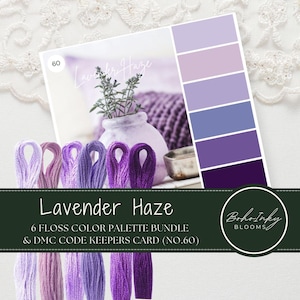 Borduurgaren Pakket kleurenpalet Lavender Haze (60) 6 strengen borduurgaren, gebruik DMC-code, 100% katoengaren, pakket garen en kaart
