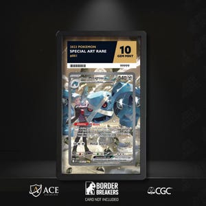 May include: A graded Pokémon card featuring a Metagross EX illustration. The card is labeled "2023 Pokemon Special Art Rare" and graded as a Gem Mint 10. The card is encased in a protective holder with the Border Breakers logo.