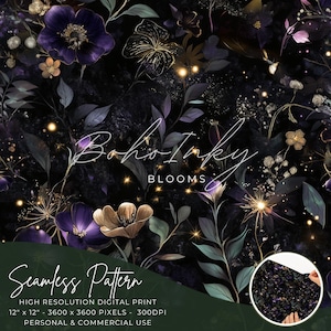 Dunkel verzauberte Blumen Nahtlose Muster Digital, Nahtloser Druck, Sublimation | Dunkle Blume, Lila Dunkle Blumen, Kommerziell