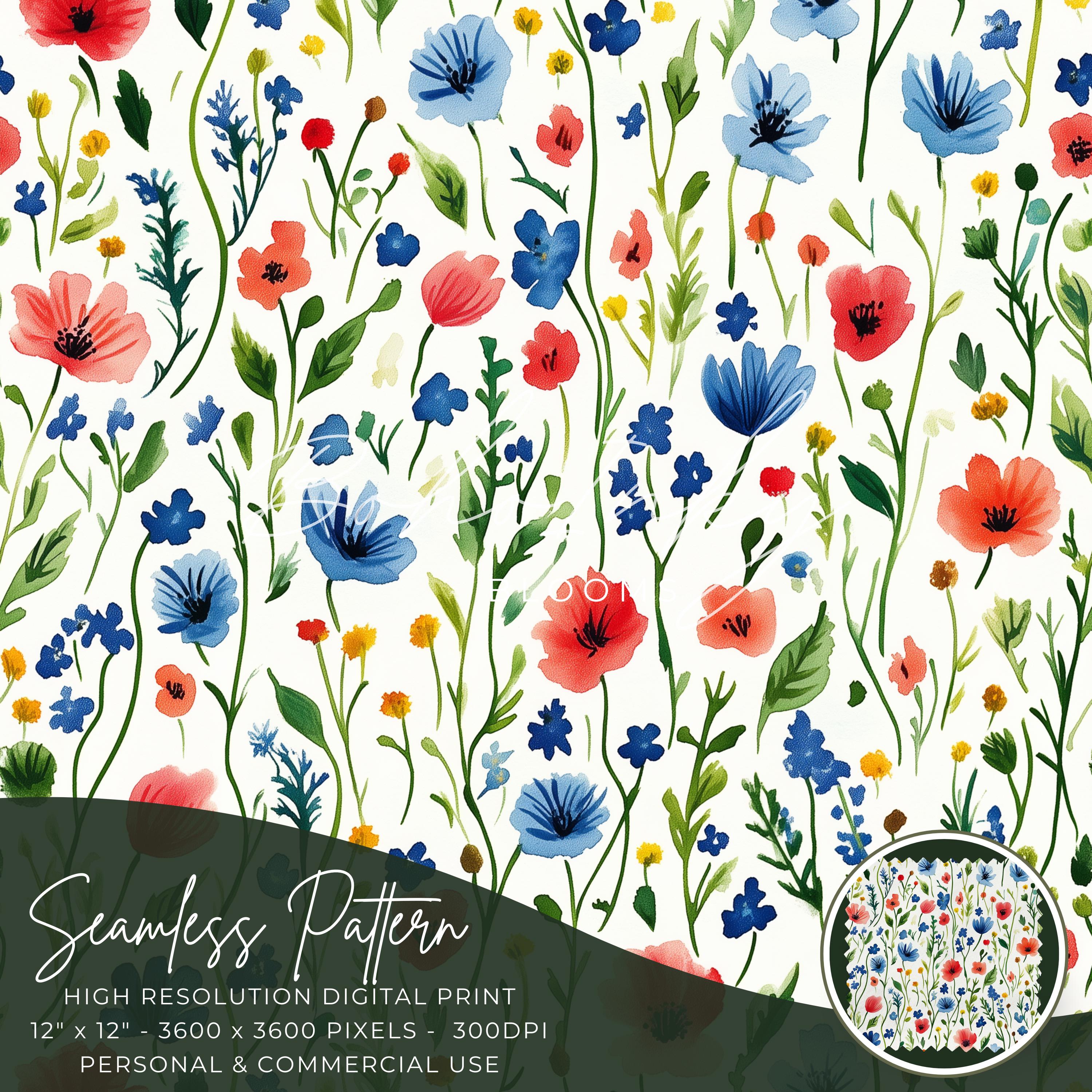 Ditsy Floral Poppy Meadow Seamless Pattern Digital, Seamless Print ...