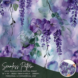 Violet Glyzinien Alkohol Tinte Öl Nahtlose Muster Digital, Nahtloser Druck, Sublimation | Boho, Floral, Alkoholtinte, Werbung