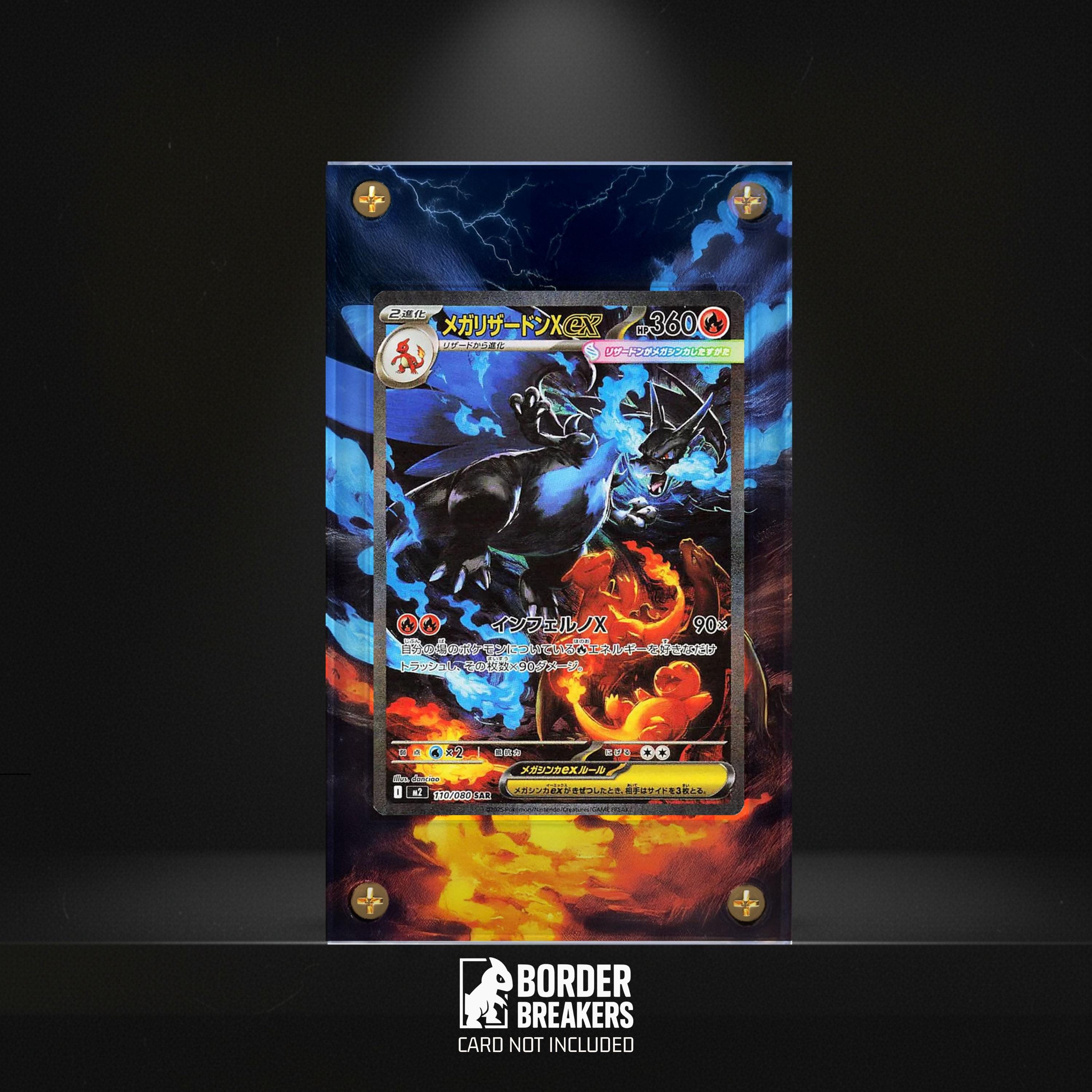 black and blue bordered pokemon cards Real or fake? Noticed that the text is more dark/bigger than my other slabs the red border around it is also redder. And the card moves in the slab  [GCCC] Command the Grass (150) You may search your deck for up to 3 cards and put them into your hand 125/094 Mega Charizard X Ex