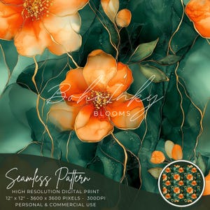 Alcohol Ink Vibrant Orange Seamless Pattern Digital, Seamless Print, Sublimation | Boho, Floral, Alcohol Ink, | Personal & Commercial