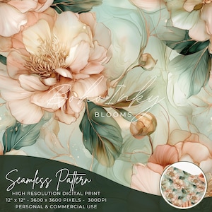 Elegante Pfingstrosen Alkohol Tinte, Fliesenmuster, Tapete, Sublimation, Blumenmuster, Magnolienblüten Digitales Papier, Alkohol Tinte