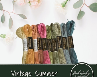 Vintage Summer Embroidery Threads Color Palette Pack (75) 10 Skeins Embroidery Floss, Use DMC Code, 100% Cotton Floss, Thread Pack