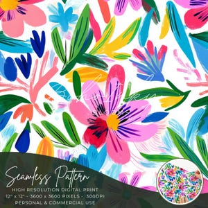 Verspielt Wildblumen Muster Digital, Nahtloser Druck, Sublimation | Abstrakt, Kinder, Floral, helle Blumen, lustige Muster