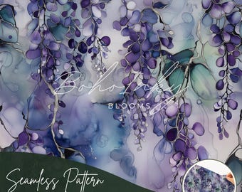 Violet Vines Alcohol Ink, Tiling Pattern, Wallpaper, Sublimation, Flower Pattern, Botanical Flowers Digital Paper, Alcohol Ink, Commercial