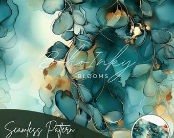 Botanical Vines Alcohol Ink Seamless Pattern Digital, Seamless Print, Sublimation | Boho, Floral, Alcohol Ink, | Personal & Commercial
