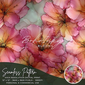 Blush Azaleas Alcohol Ink Seamless Pattern Digital, Seamless Print, Sublimation, Boho, Floral, Alcohol Ink, Commercial
