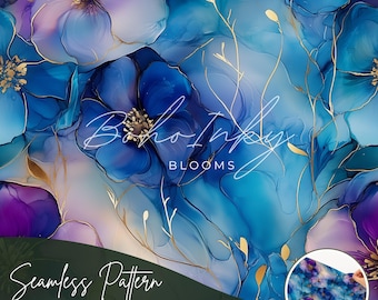 Aqua Shimmer Flowers Alkoholowy tusz Bezszwowy wzór Cyfrowy, bezszwowy nadruk, sublimacja, Aqua Marine, niebieski alkoholowy tusz, komercyjny