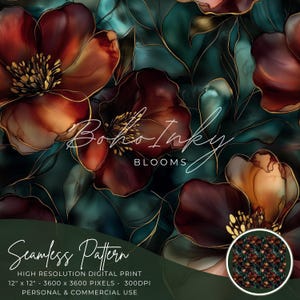 Alcoholinkt Elegant bronzen bloemen naadloos patroon Digitaal, naadloze print, sublimatie | Bloemen, alcoholinkt, commercieel