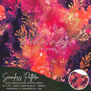 Coral Garden Alcohol Ink Seamless Pattern Digital, Seamless Print, Sublimation, Boho, Floral, Alcohol Ink, Personal & Commercial