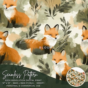 Renard aquarelle, motif numérique sans couture, impression transparente, sublimation, animal, motifs de renard mignons, animaux de la forêt
