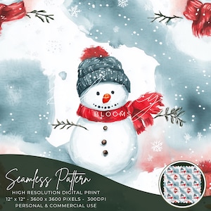 Winter Snowman Seamless Pattern Digital, Seamless Print, Sublimation | Christmas, Snowman, Winter, Holiday Season | Personal & Commercial