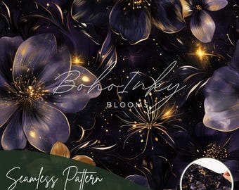 Dark Stardust Flowers Seamless Pattern, Tiling Pattern, Wallpaper | Dark Florals, Boho, Dark Flower Patterns, Digital Seamless, Sublimation